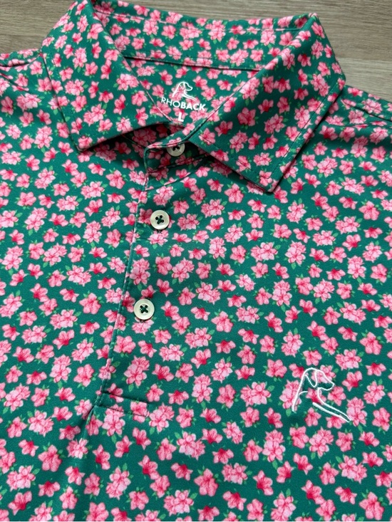 Rhoback Other - Rhoback Golf Polo Shirt Mens L Green Pink Azalea Flowers Floral Masters Print